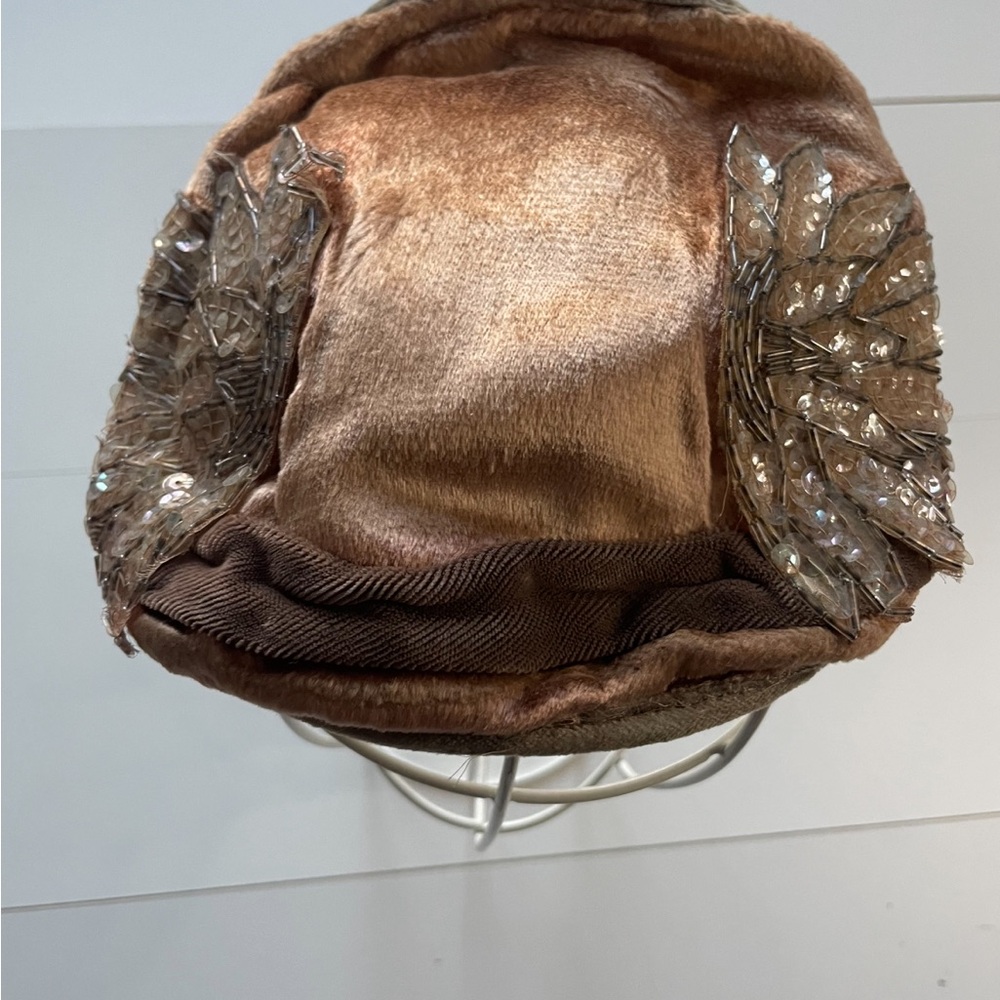 Brown peachy Velvet Hat with Sequin Details